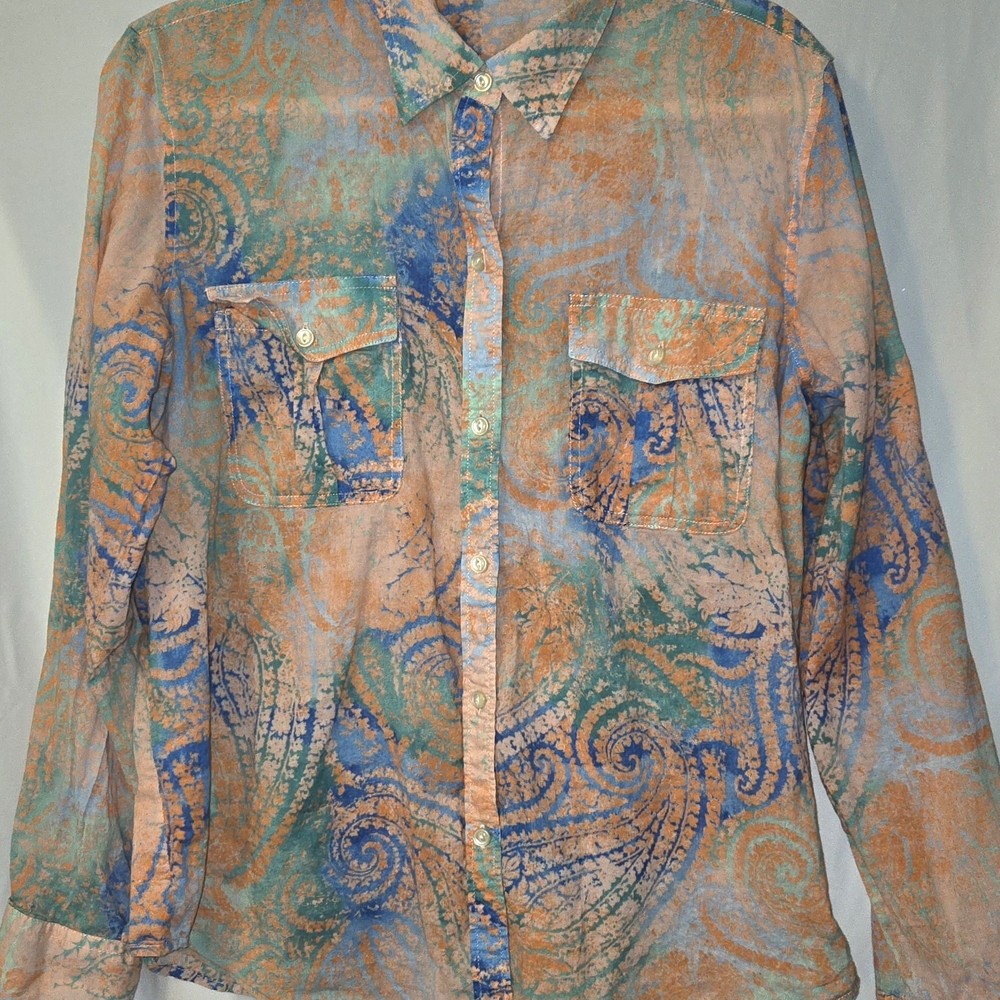Lauren Ralph Lauren Artistic Blue and Orange Button Down Shirt